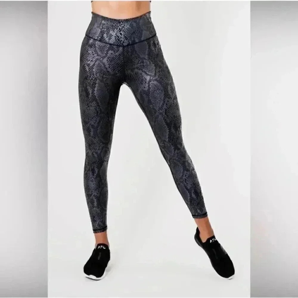 IVL Collective Black Shimmer Metallic Snake Skin Leggings High Waist Size 6